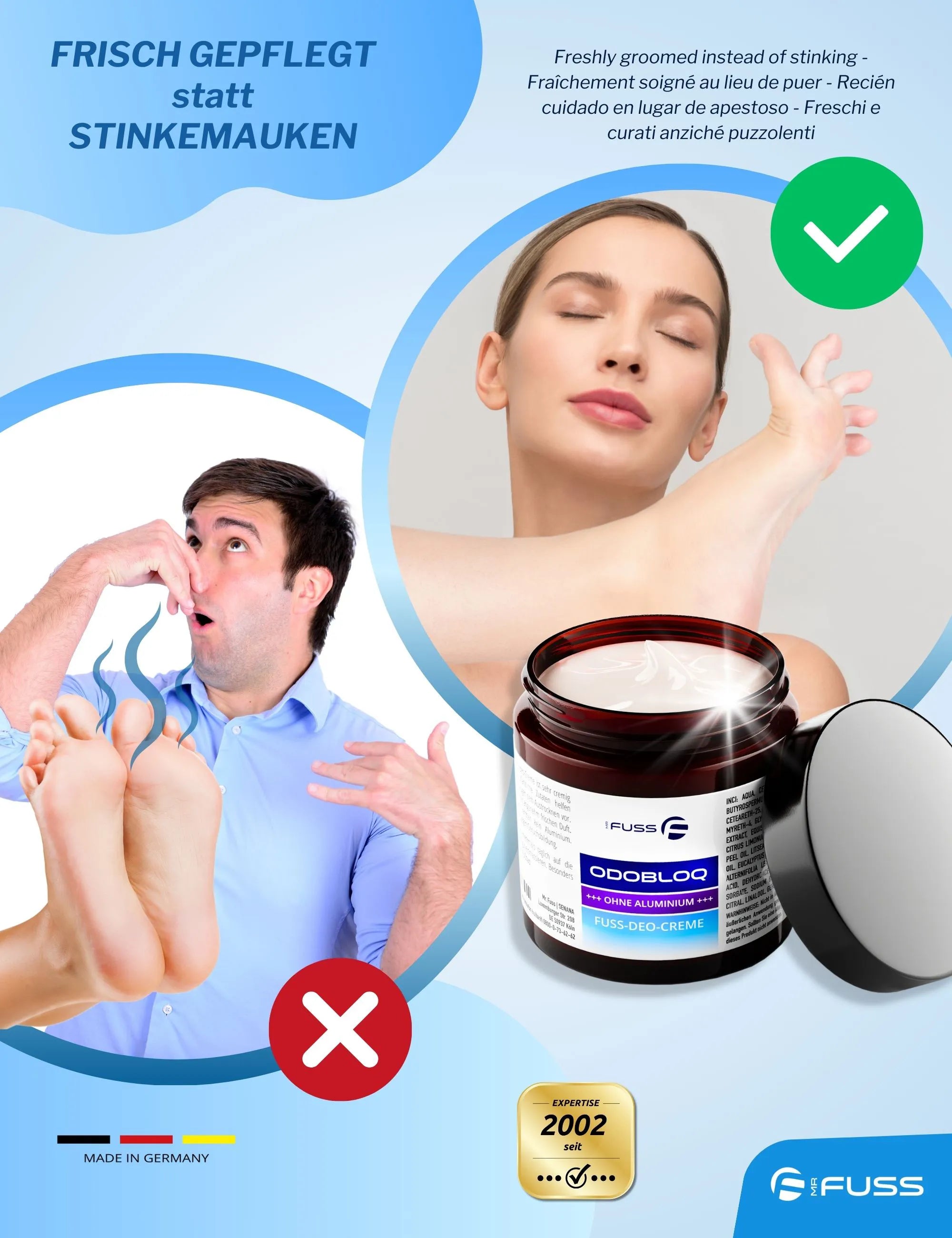 ODOBLOQ - Fußdeo-Creme ohne Aluminium - 100ml