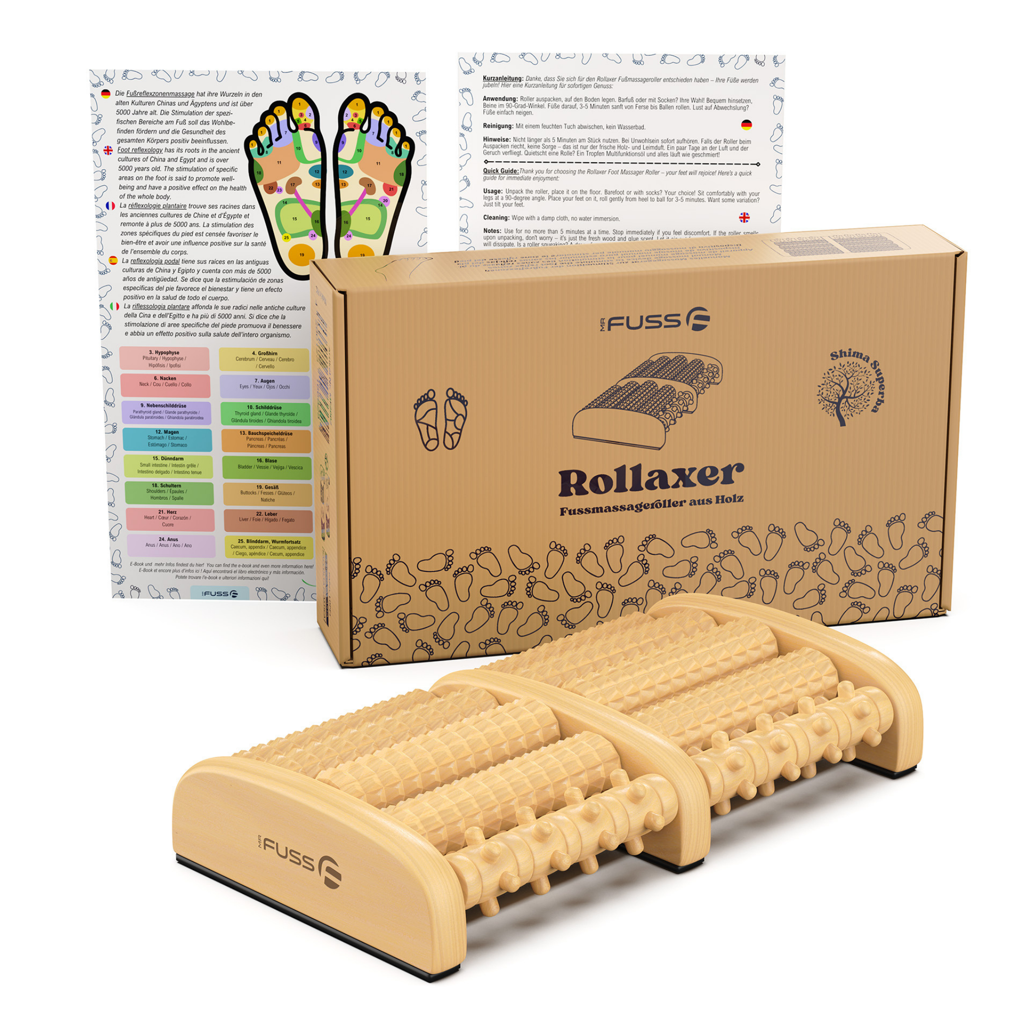 Rollaxer - Fußmassageroller aus Holz zur Fußreflexzonenmassage