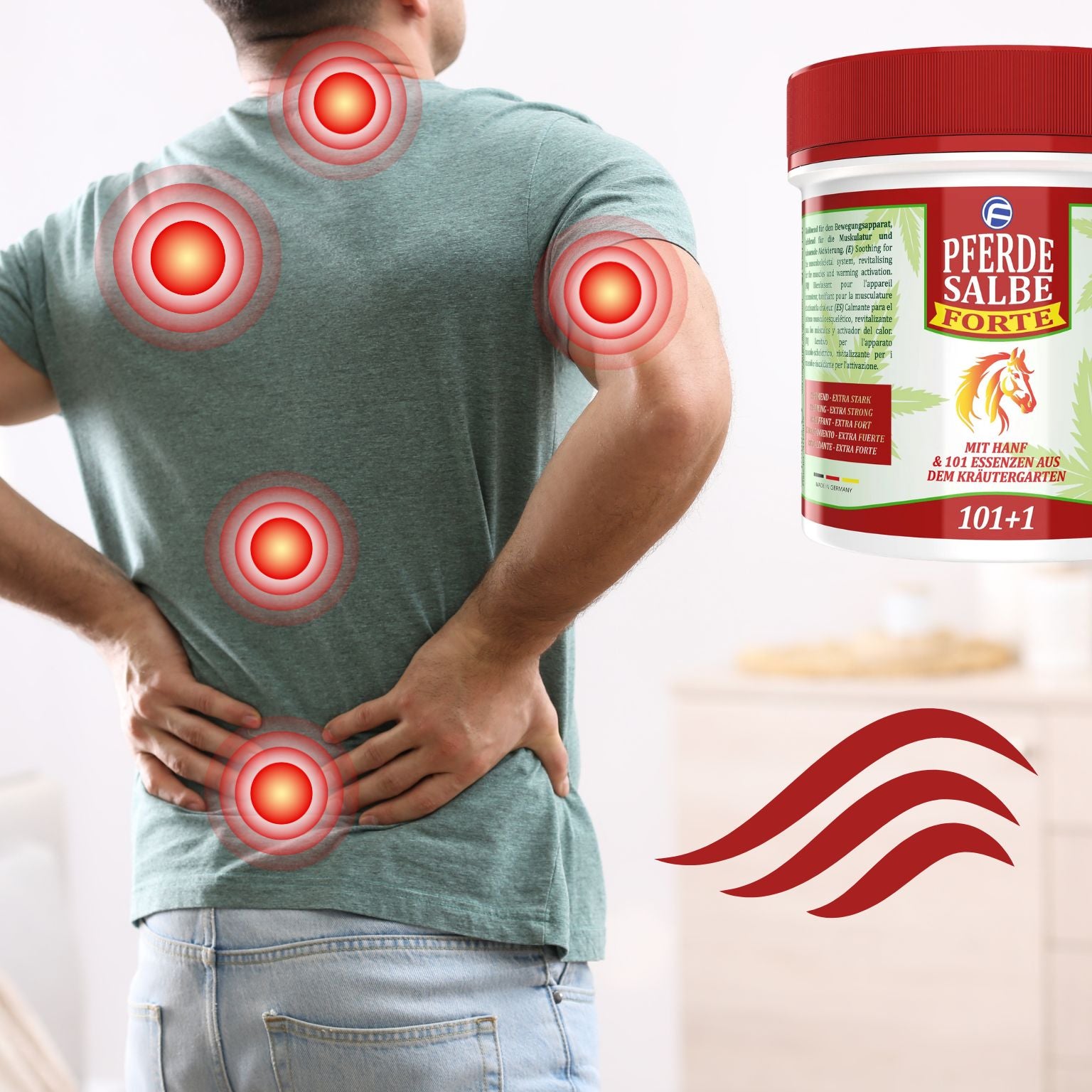 Pomada caliente para caballos Forte para humanos Fórmula 101 + 1 con cáñamo - 500ml