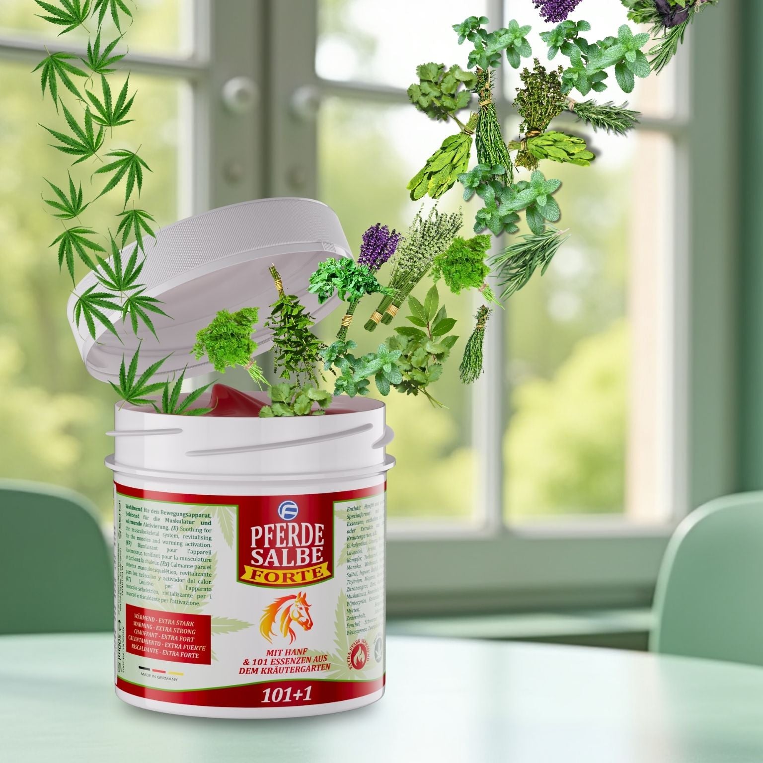 Pomada caliente para caballos Forte para humanos Fórmula 101 + 1 con cáñamo - 500ml