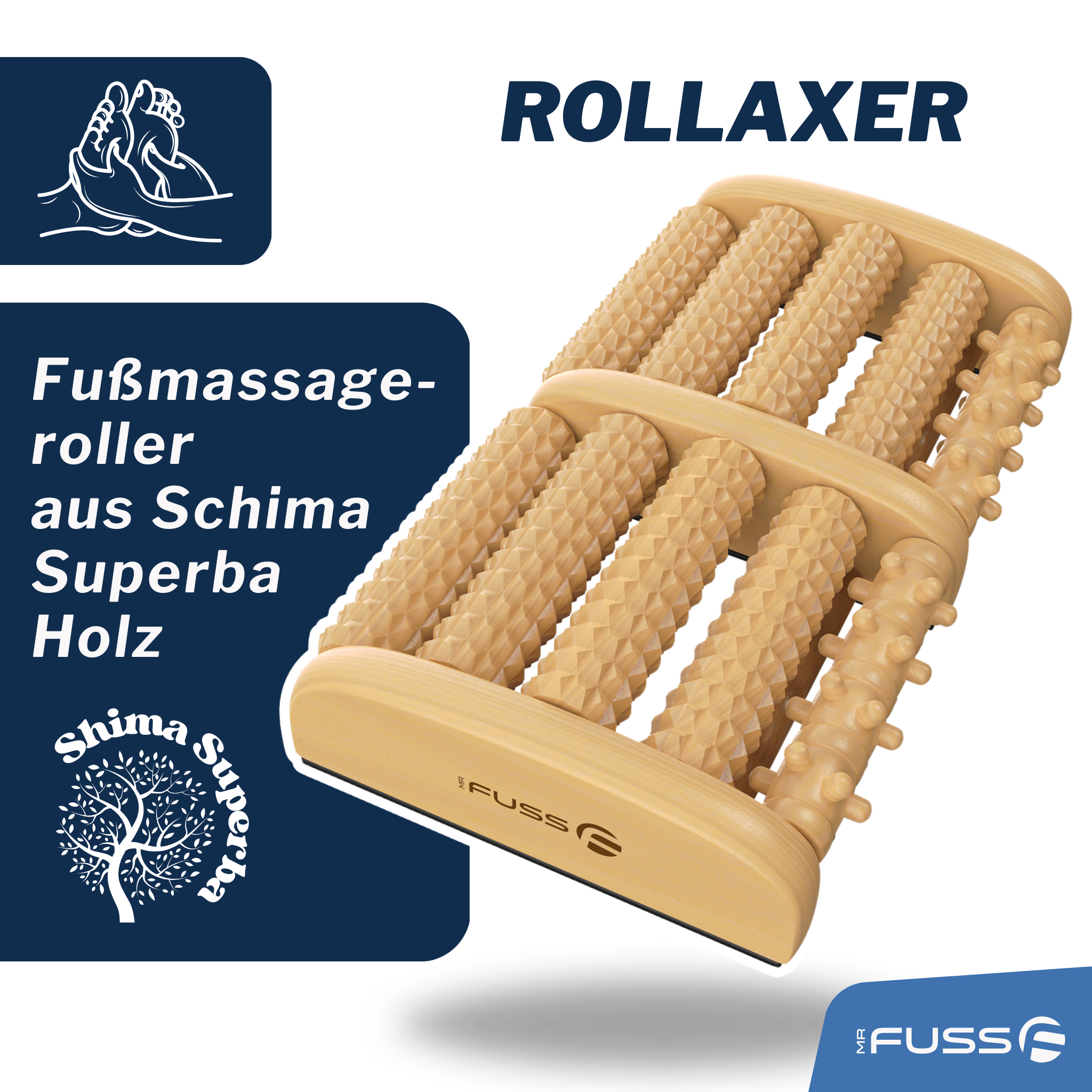 Rollaxer - Fußmassageroller aus Holz zur Fußreflexzonenmassage