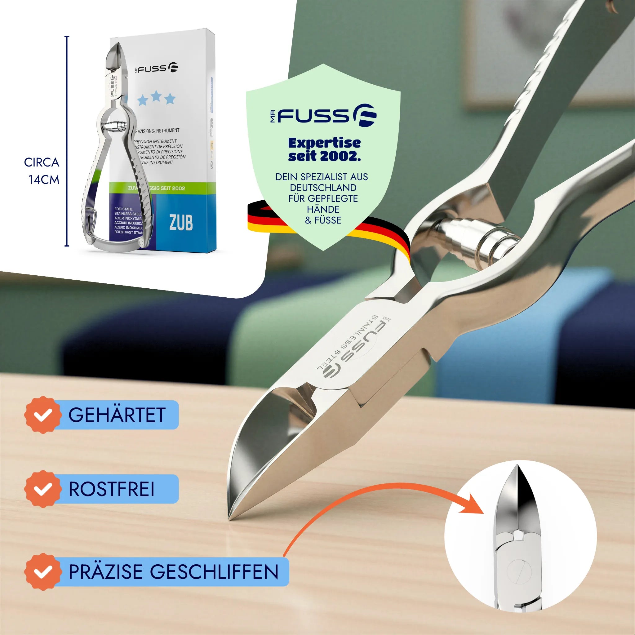 Mr. Fuss tronchesina per unghie dei piedi stile Turn Bull con molla a spirale – 14 cm