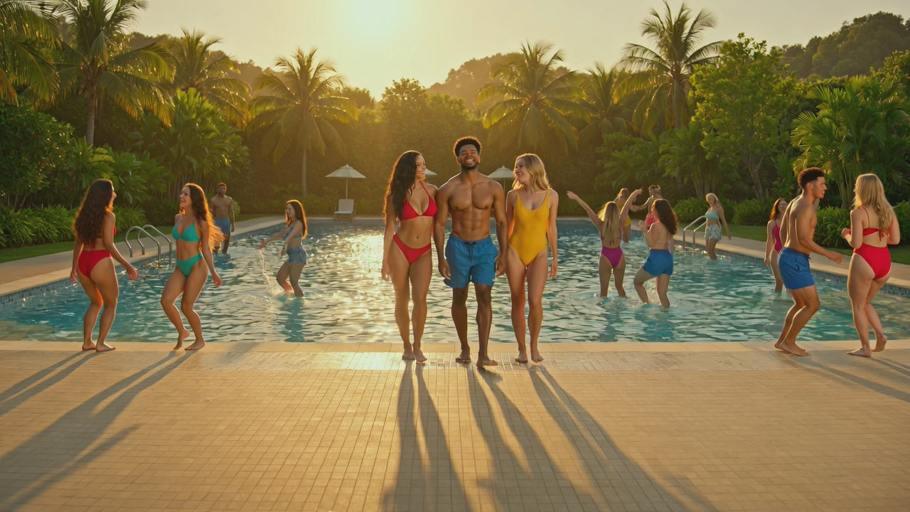 Video laden: Video showing well groomed feet dancing at a pools edge